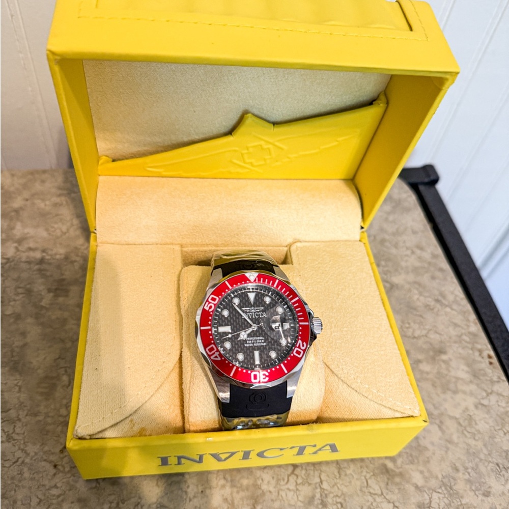 Invicta Red and Black Stainless Steel Wrist Watch